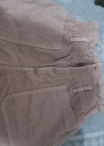 Düğmeli Bej Yüksek Bel Mini Kot Şort - Görsel 4