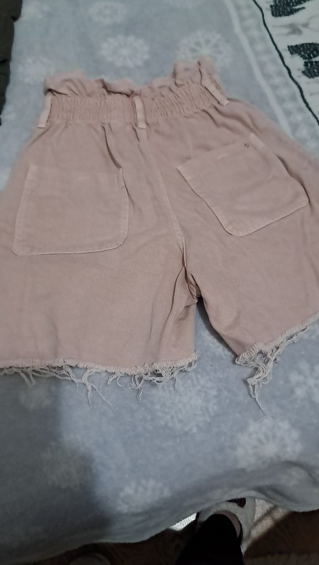 Düğmeli Bej Yüksek Bel Mini Kot Şort - Görsel 3