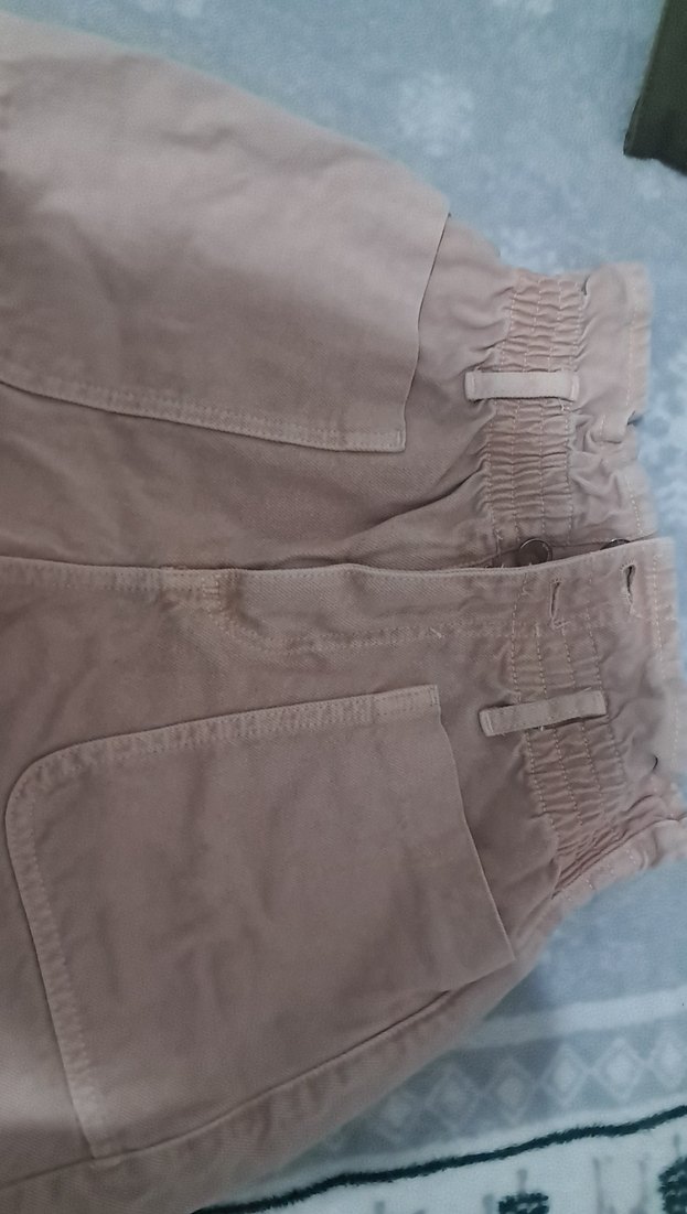 Düğmeli Bej Yüksek Bel Mini Kot Şort - Görsel 4