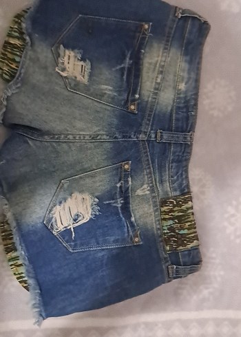 Bohem Mini Kot Şort, Düğmeli, Yırtık Detaylı - Görsel 4