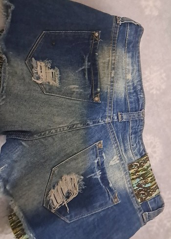 Bohem Mini Kot Şort, Düğmeli, Yırtık Detaylı - Görsel 3