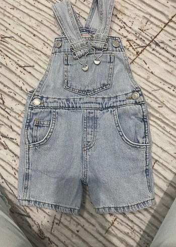 Unisex çocuk Gri Denim Askılı Tulum