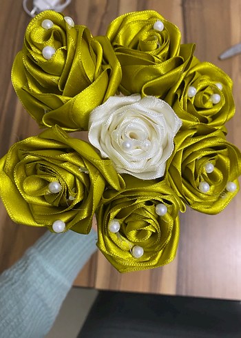 Sarı ve Beyaz Kurdele el yapımı - Görsel 4