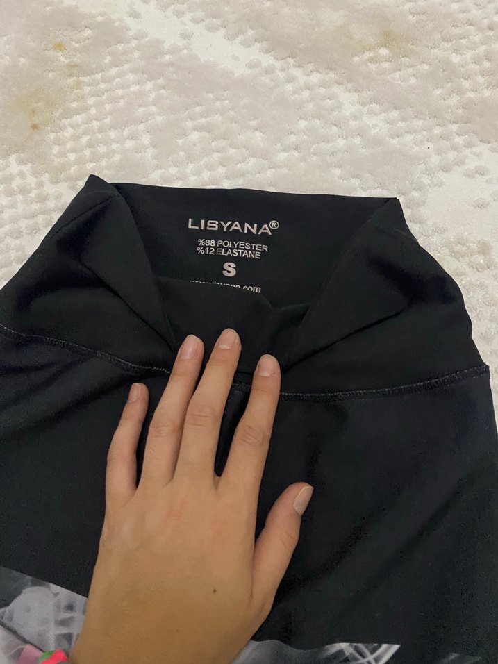 Pembe Şeritli Siyah Tie-Dye Kadın Tayt - Görsel 3