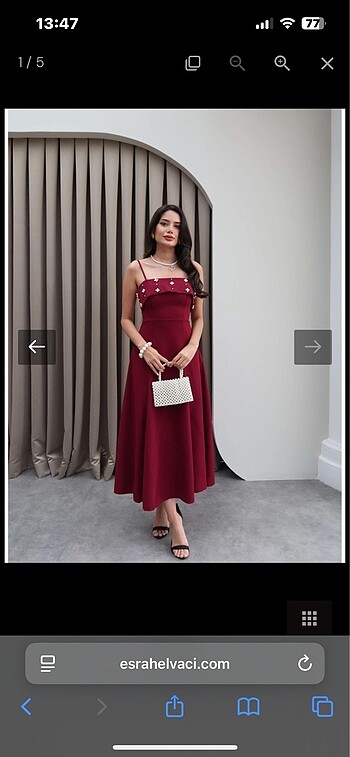 Diğer Esra Helvacı göğüs inci işlemeli bordo elbise