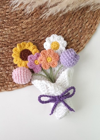 Örgü Pastel Renkli Çiçekli Anahtarlık - Görsel 2