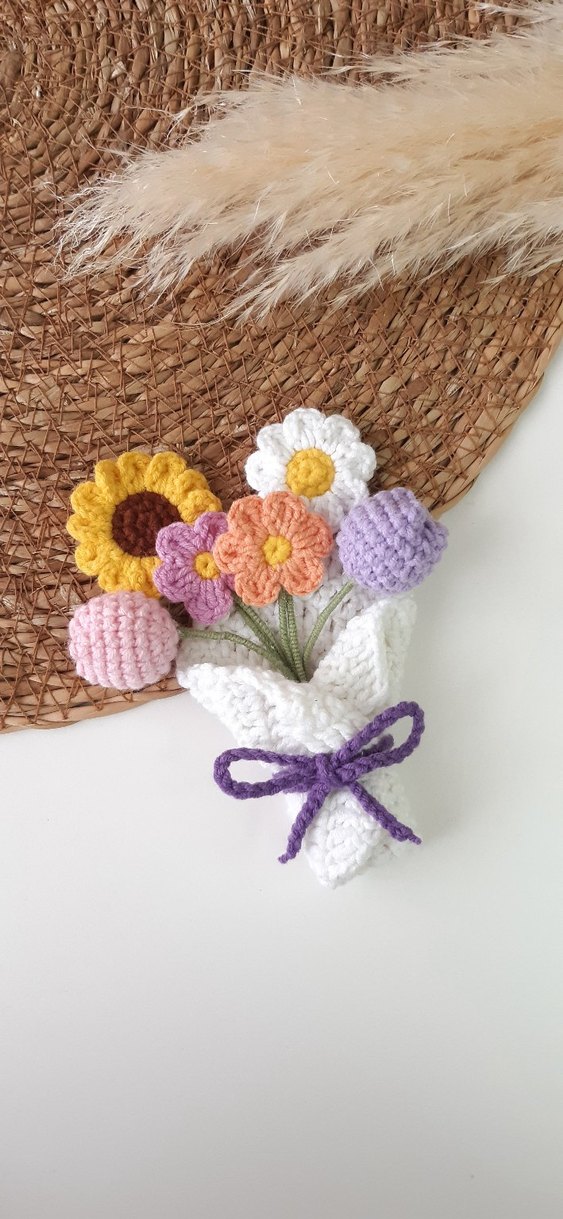 Örgü Pastel Renkli Çiçekli Anahtarlık - Görsel 2