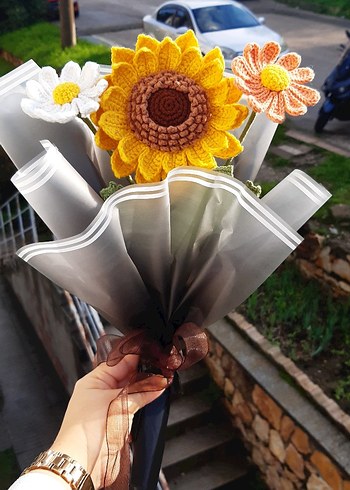 Bohem Tarzı El Örgüsü Çiçek Buketi - Görsel 3