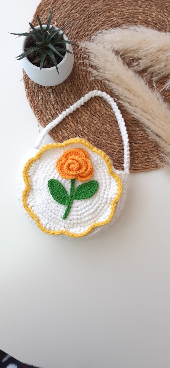 Renkli Örgü Çiçekli Bohem Çanta - Görsel 2