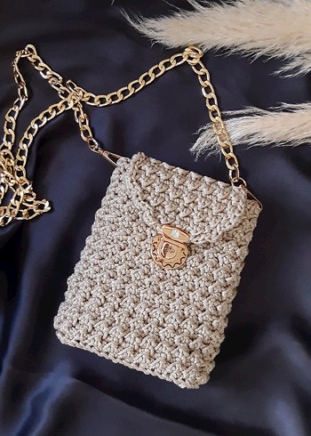 simli makrome Örgü Bohem Kadın Çanta - Görsel 3