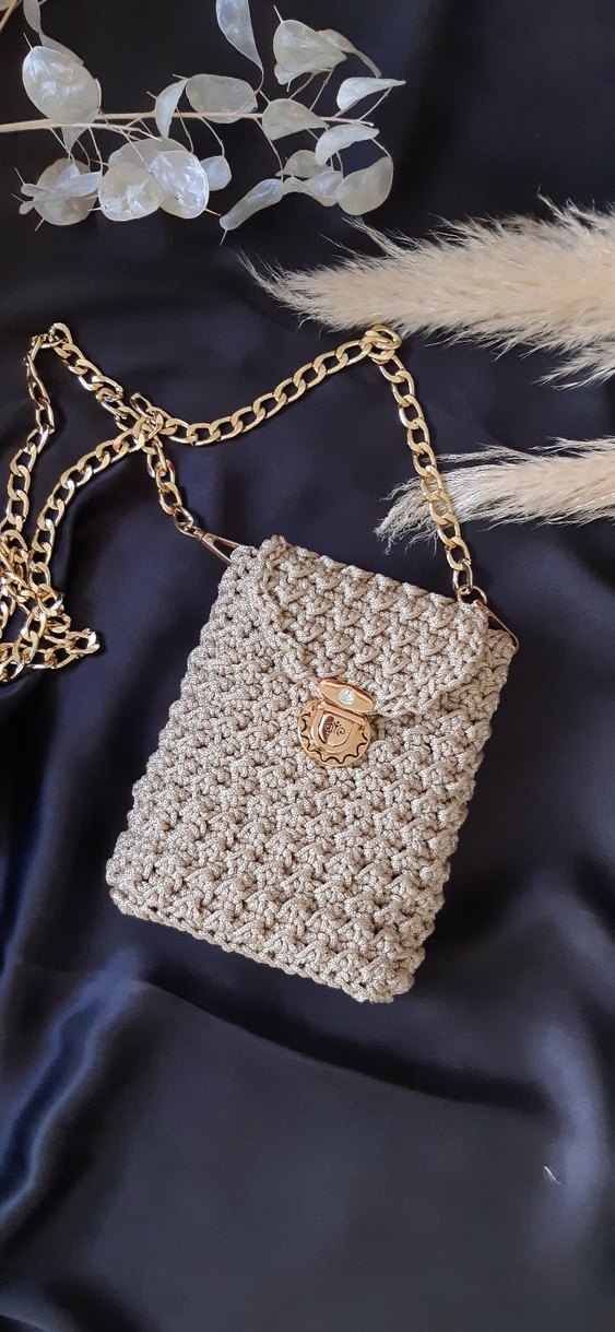 simli makrome Örgü Bohem Kadın Çanta - Görsel 3