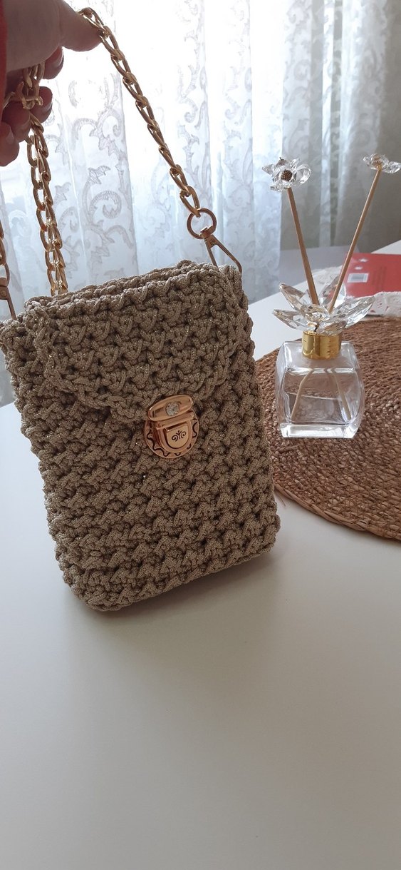 simli makrome Örgü Bohem Kadın Çanta - Görsel 4