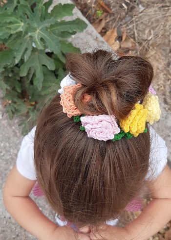 Çiçek Desenli Örgü Renkli Çocuk Saç Tokası - Görsel 5