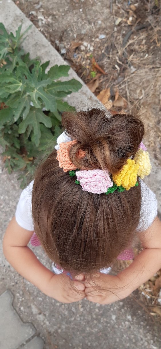 Çiçek Desenli Örgü Renkli Çocuk Saç Tokası - Görsel 5