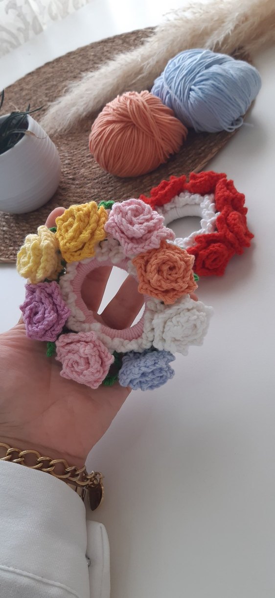 Çiçek Desenli Örgü Renkli Çocuk Saç Tokası - Görsel 2