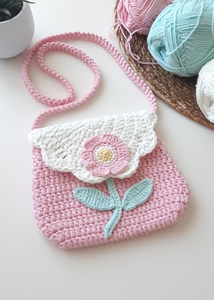 Pembe papatyali çanta - Görsel 3