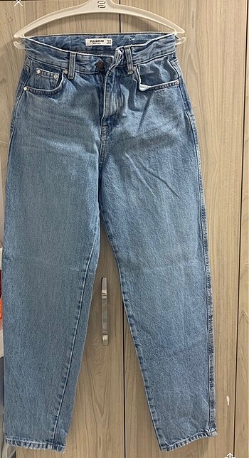 34 Beden Pull&bear orta mavi yüksek bel baggy jean