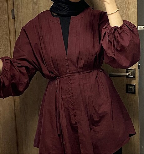 Zara manuka nervür detaylı vual tunik bordo