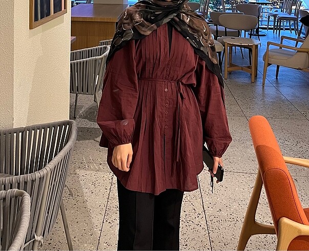 s Beden manuka nervür detaylı vual tunik bordo