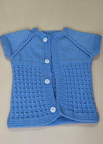 Mavi Kısa Kollu Örgü Erkek Hırka - Görsel 4