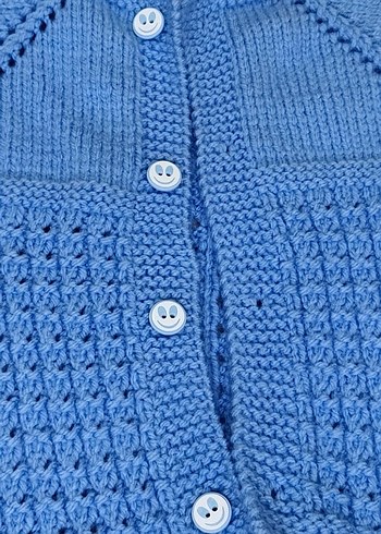 Mavi Kısa Kollu Örgü Erkek Hırka - Görsel 2