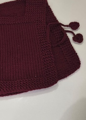 Bordo Kız Çocuk Triko Panço - Görsel 2