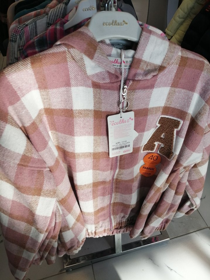 Mor Kareli Kapüşonlu Kadın Örgü Gömlek 10/14 yaş - Görsel 2