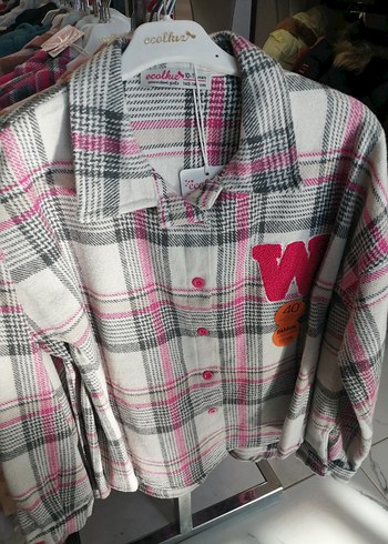 Düğmeli Pembe Ekose Kadın Gömlek 10/14 yaş çorap hediyeli - Görsel 2