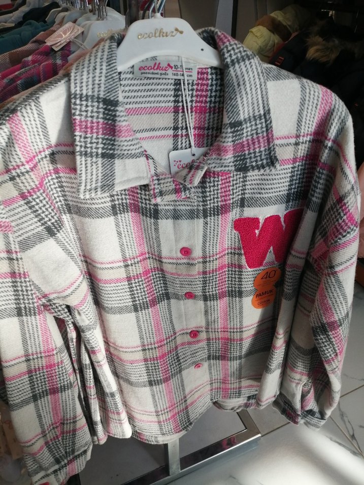 Düğmeli Pembe Ekose Kadın Gömlek 10/14 yaş çorap hediyeli - Görsel 2