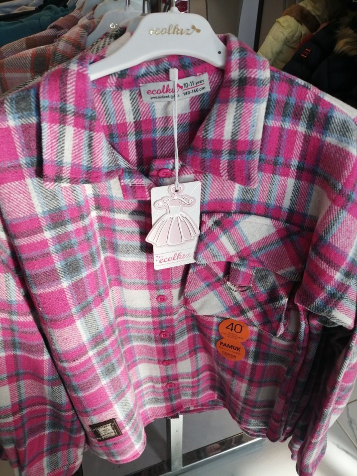 Düğmeli Pembe Ekose Kadın Gömlek 10/14 yaş çorap hediyeli - Görsel 3