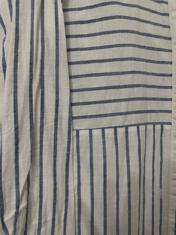 Düğmeli Gri Çizgili Keten Kadın Gömlek - Görsel 2