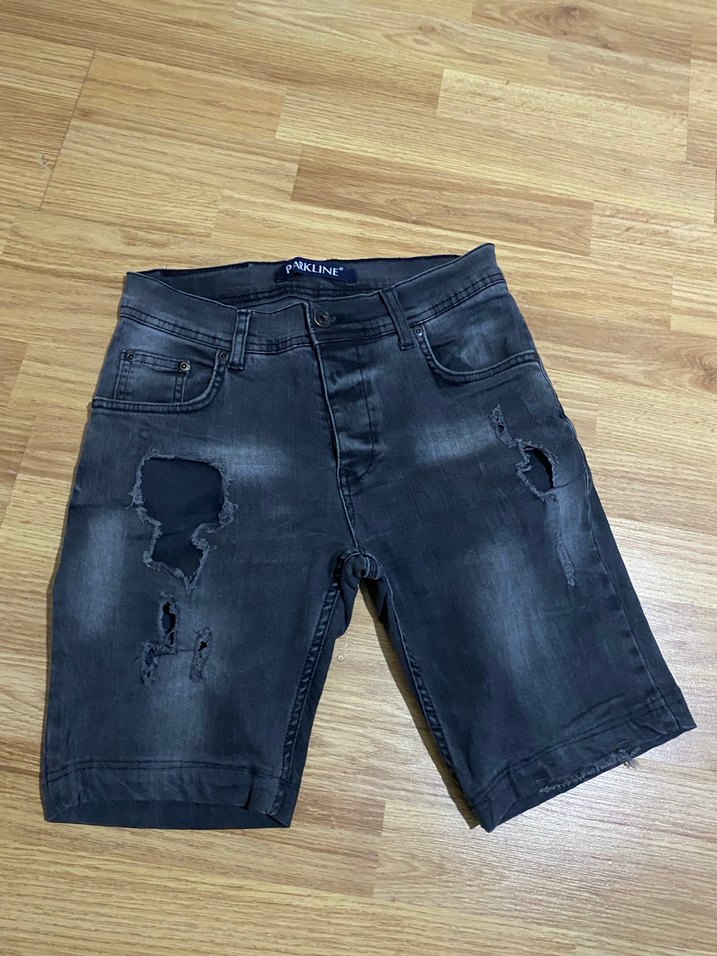 Gri Erkek Kot Şort, Gevşek Kesim, Sokak Stili - Görsel 3