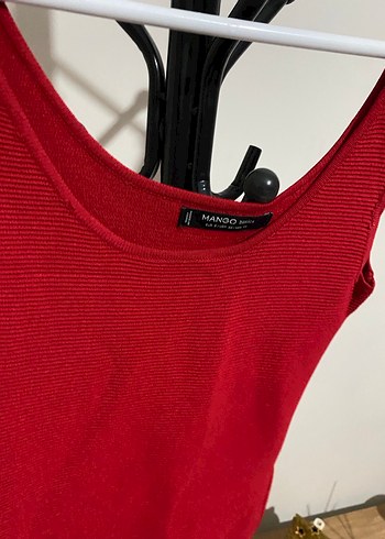 Kolsuz Kırmızı Midi Triko Elbise - Görsel 3