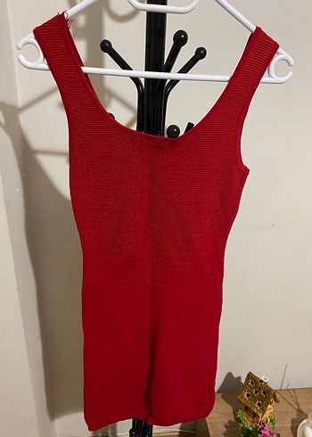 Kolsuz Kırmızı Midi Triko Elbise - Görsel 2