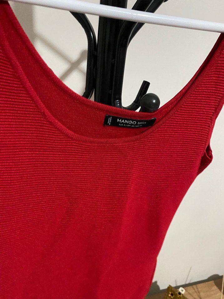 Kolsuz Kırmızı Midi Triko Elbise - Görsel 3