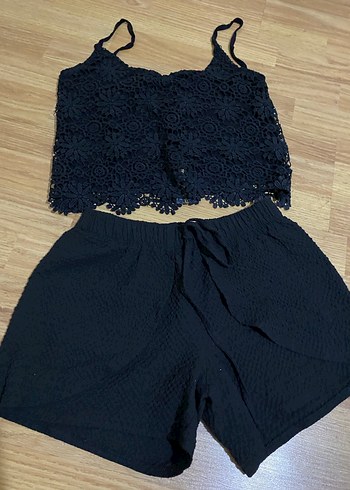 Siyah Dantelli Kadın Mini Tulum - Görsel 2