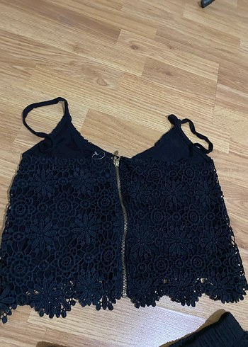 Siyah Dantelli Kadın Mini Tulum - Görsel 4