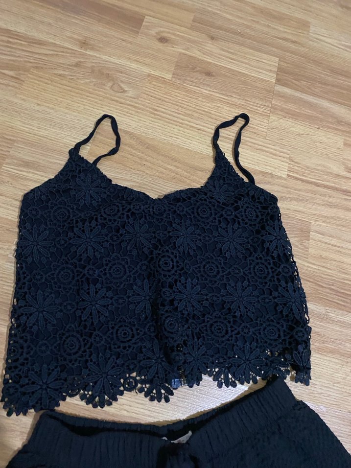 Siyah Dantelli Kadın Mini Tulum - Görsel 3