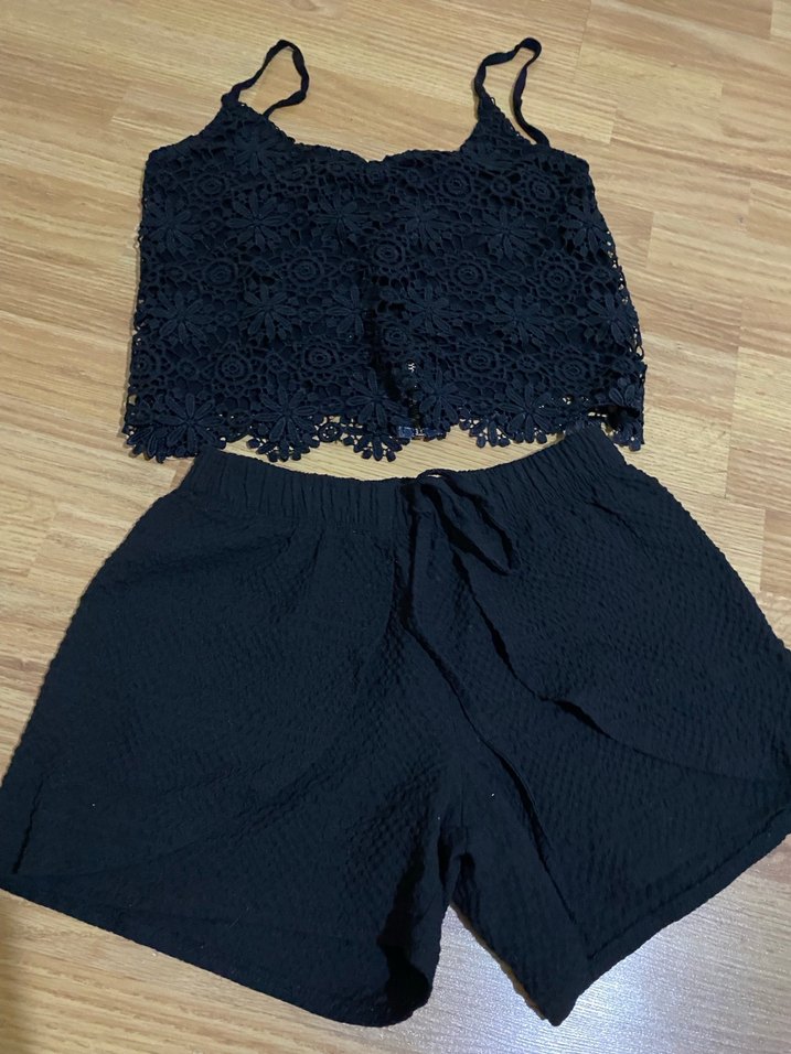 Siyah Dantelli Kadın Mini Tulum - Görsel 2