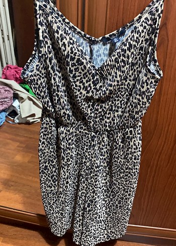 Kadın Kahverengi Zebra Desenli Kemerli Mini Tulum XS BEDEN - Görsel 2