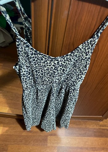 Kadın Kahverengi Zebra Desenli Kemerli Mini Tulum XS BEDEN - Görsel 3