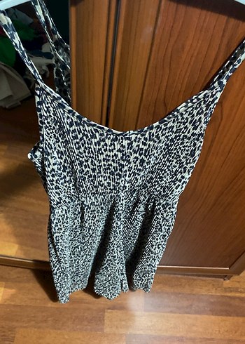 Kadın Kahverengi Zebra Desenli Kemerli Mini Tulum XS BEDEN - Görsel 4