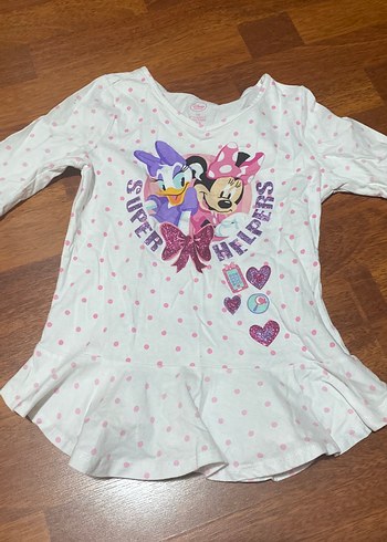Kız Çocuk Beyaz Puantiyeli Uzun Kollu Tişört 7-8 yaşa DİSNEY - Görsel 3