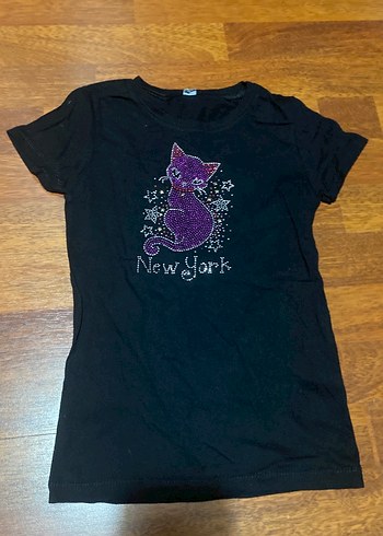 Kız Çocuk Mor Payetli Kedi Baskılı Tişört 8-9 yaşa uygun - Görsel 2
