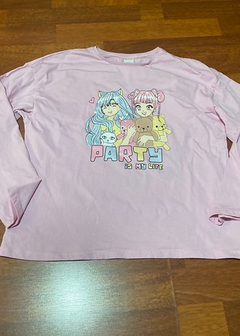 Kız Çocuk Pembe Uzun Kollu Baskılı Tişört - Görsel 2