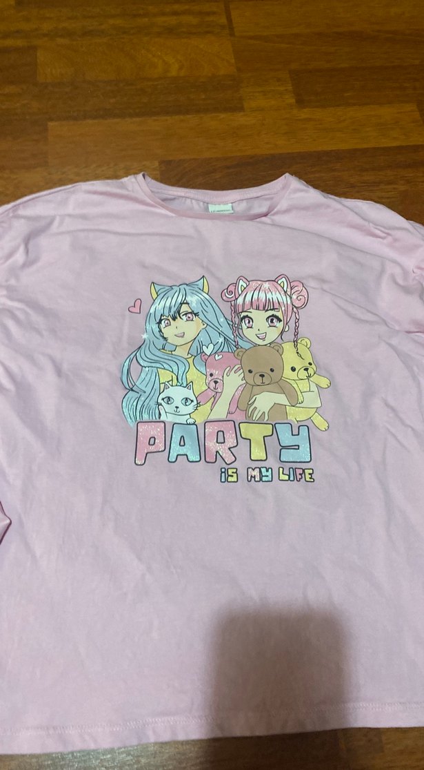 Kız Çocuk Pembe Uzun Kollu Baskılı Tişört - Görsel 3