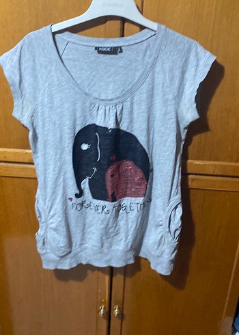 Gri Baskılı Hamile Tişörtü, Kısa Kollu, Salaş - Görsel 2