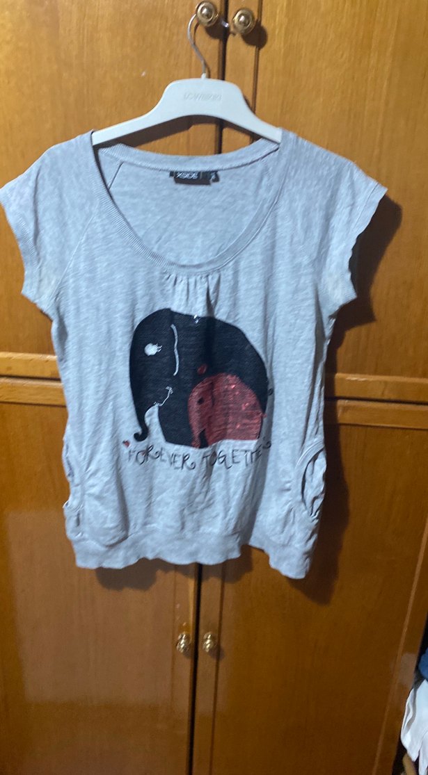 Gri Baskılı Hamile Tişörtü, Kısa Kollu, Salaş - Görsel 2