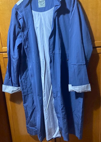 Bayan  Mavi Midi Yağmurluk su geçirmez kumaş 
42 beden kapşonlu - Görsel 3
