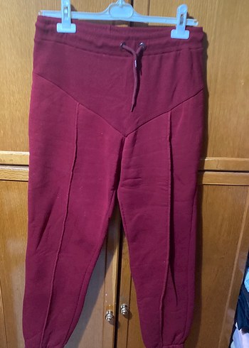 Bordo Pilili Kadın Eşofman Altı çok kaliteli kalın - Görsel 2